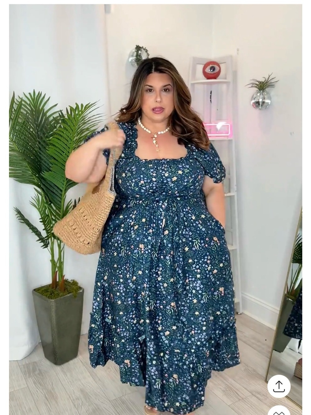 Plus Floral Maxi Dress with Puff Sleeves